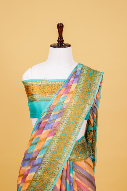 Teal Chiffon Pure Silk Cutwork Saree