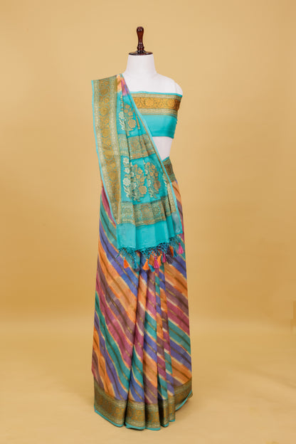 Teal Chiffon Pure Silk Cutwork Saree