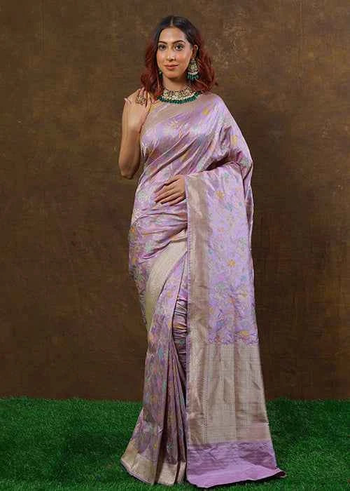 Lavender Katan Silk Saree — Kadwa Meena Jaal