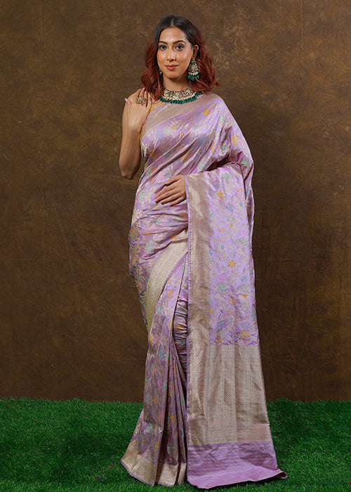 Lavender Katan Silk Saree — Kadwa Meena Jaal