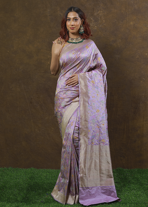 Lavender Katan Silk Saree — Kadwa Meena Jaal