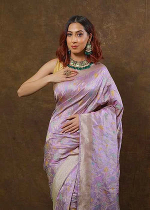 Lavender Katan Silk Saree — Kadwa Meena Jaal