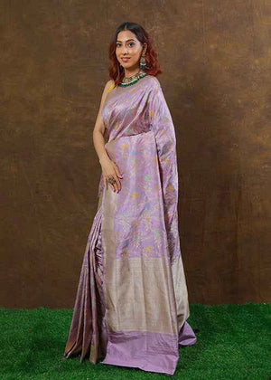 Lavender Katan Silk Saree — Kadwa Meena Jaal