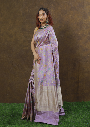 Lavender Katan Silk Saree — Kadwa Meena Jaal