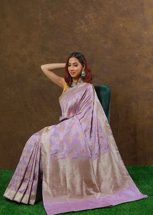 Lavender Katan Silk Saree — Kadwa Meena Jaal