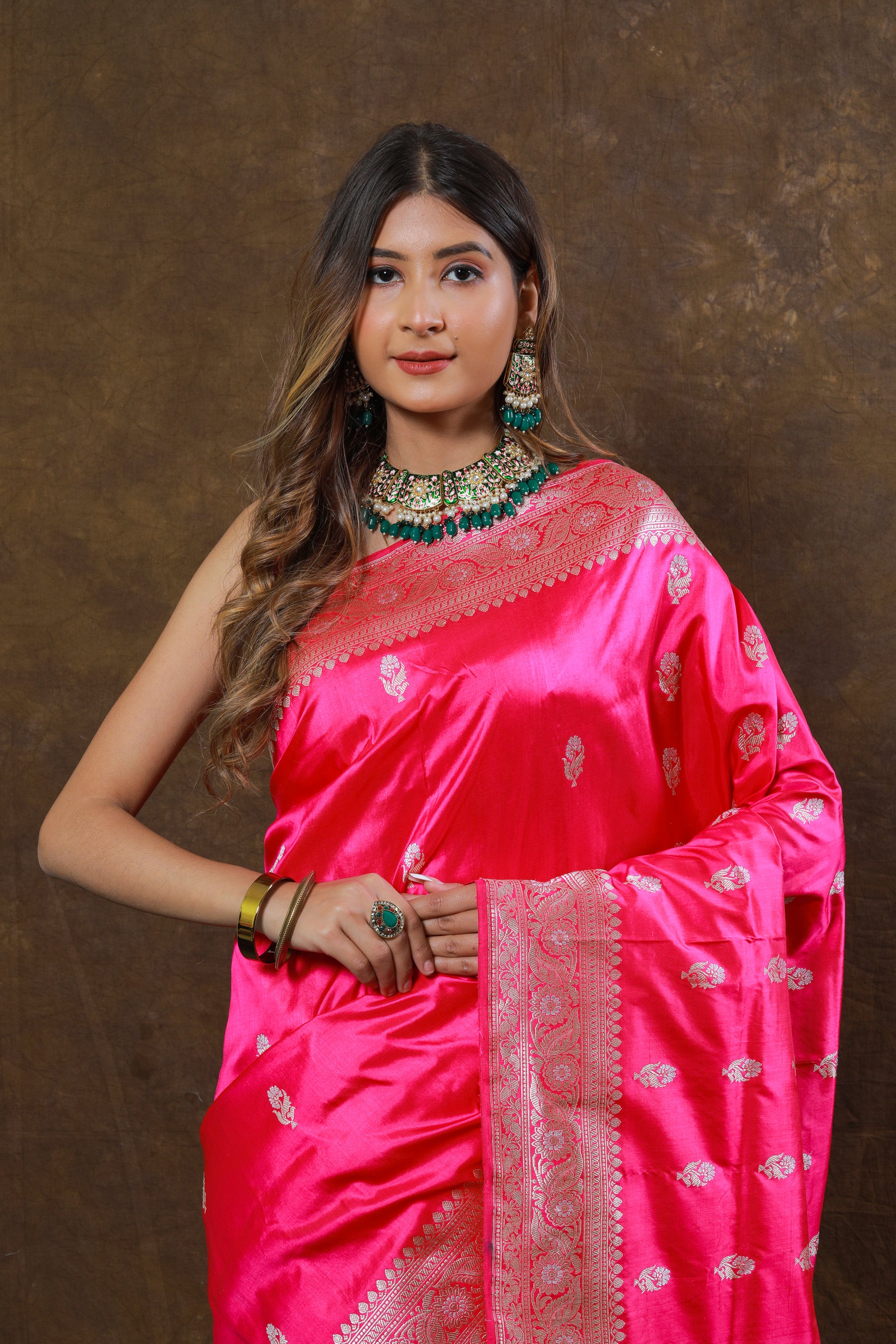 Pink Handwoven Kadwa Katan Silk Saree