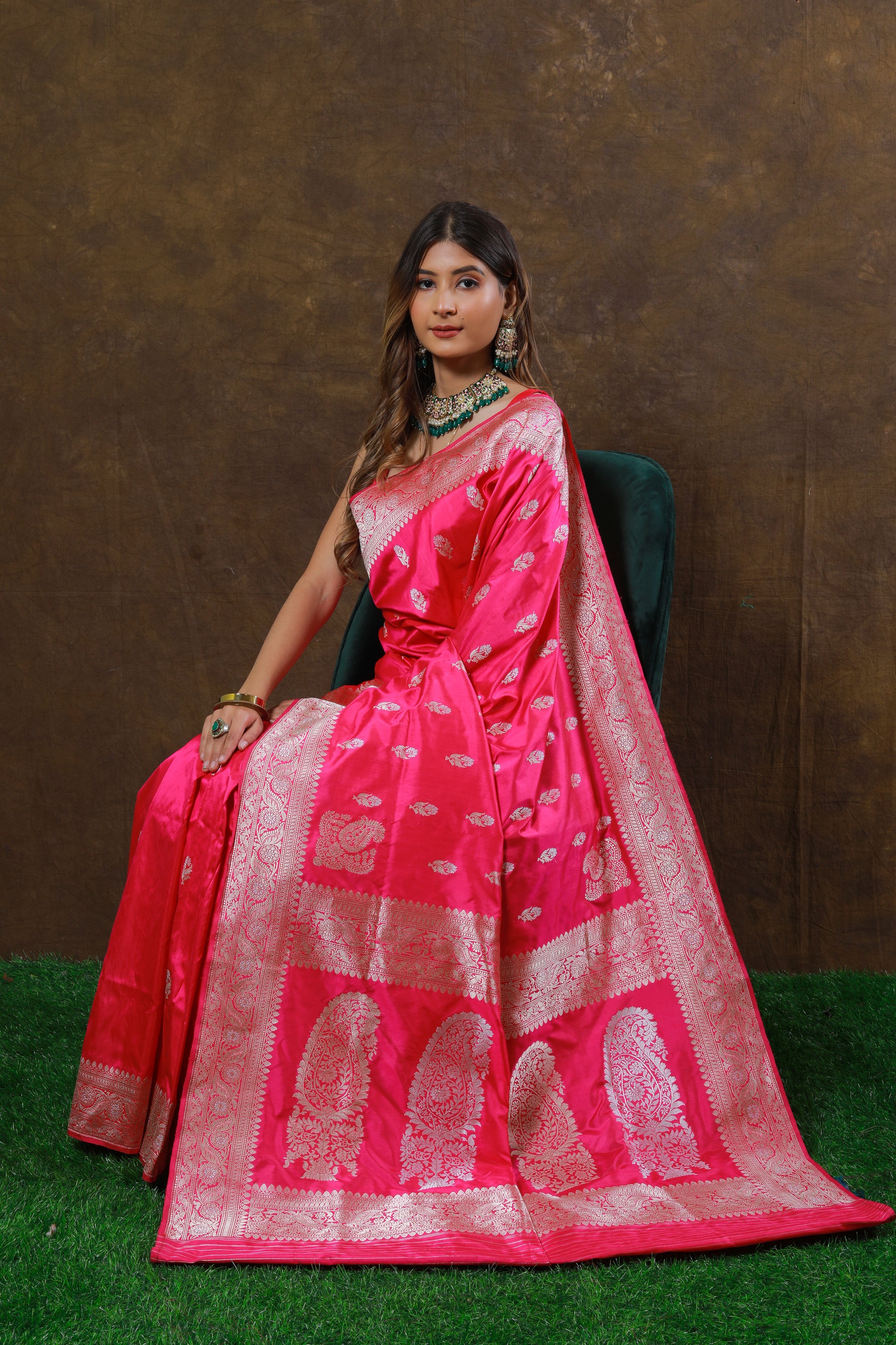 Pink Handwoven Kadwa Katan Silk Saree