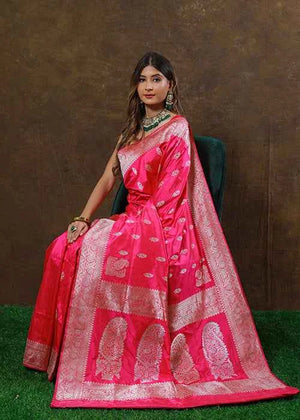 Hot Pink Katan Silk Saree — Kadwa Booti