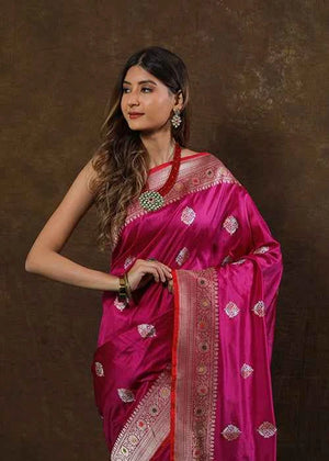 Dark Pink Katan Silk Saree — Kadwa Boota