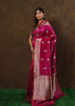 Dark Pink Katan Silk Saree — Kadwa Boota