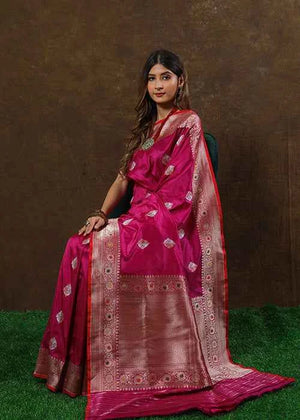 Dark Pink Katan Silk Saree — Kadwa Boota