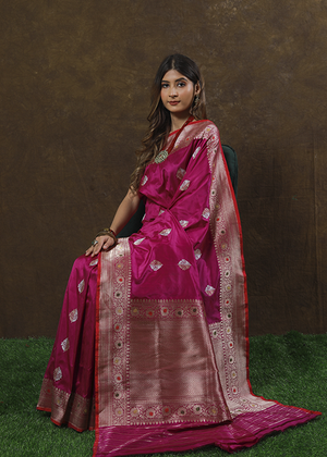 Dark Pink Katan Silk Saree — Kadwa Boota