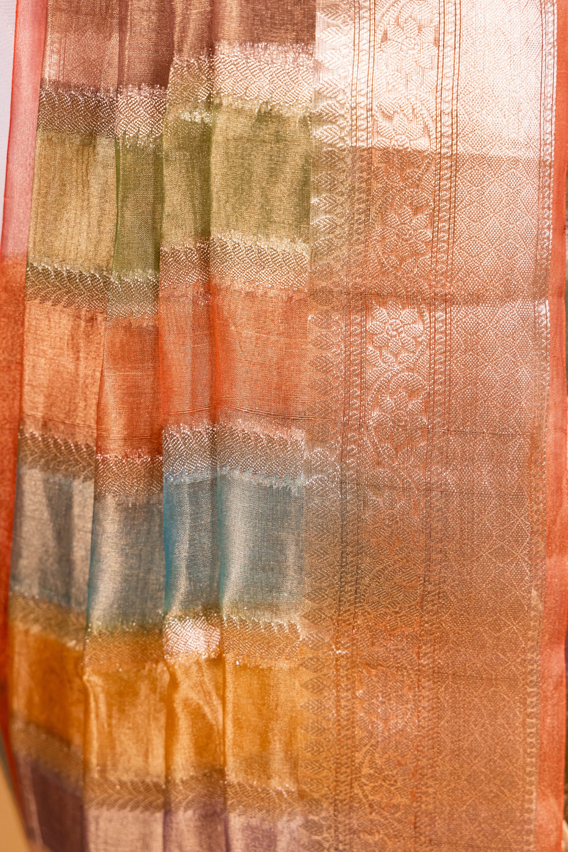 Peach Tissue Pure Silk Hand Brush Painted Saree