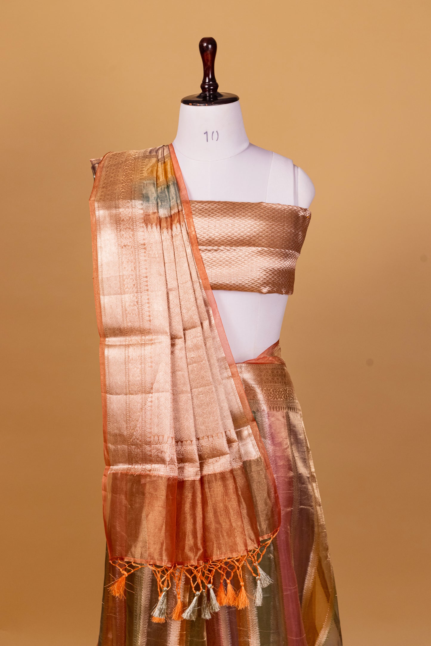 Peach Tissue Pure Silk Hand Brush Painted Saree - Panaya 