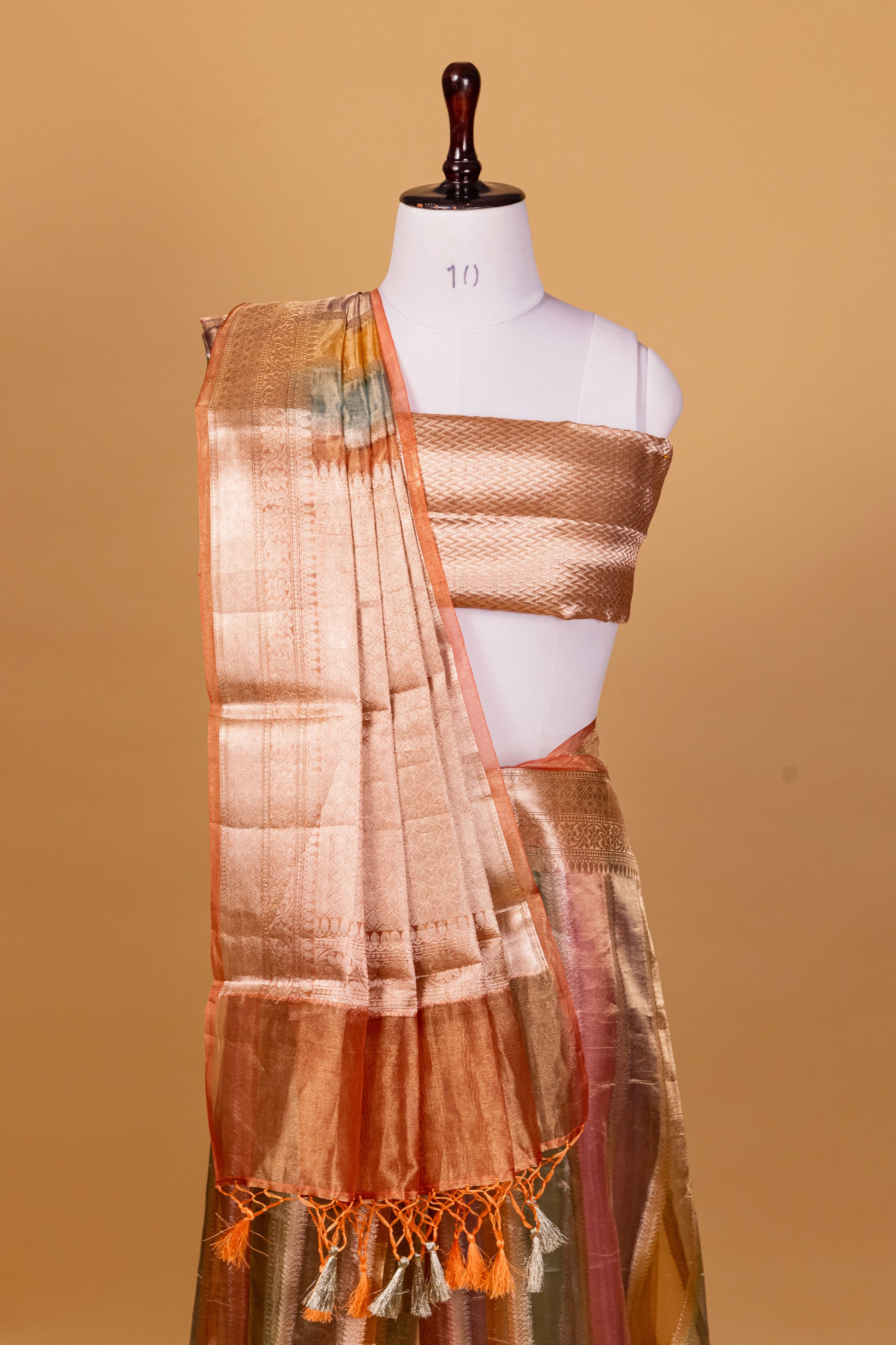 Peach Tissue Pure Silk Hand Brush Painted Saree