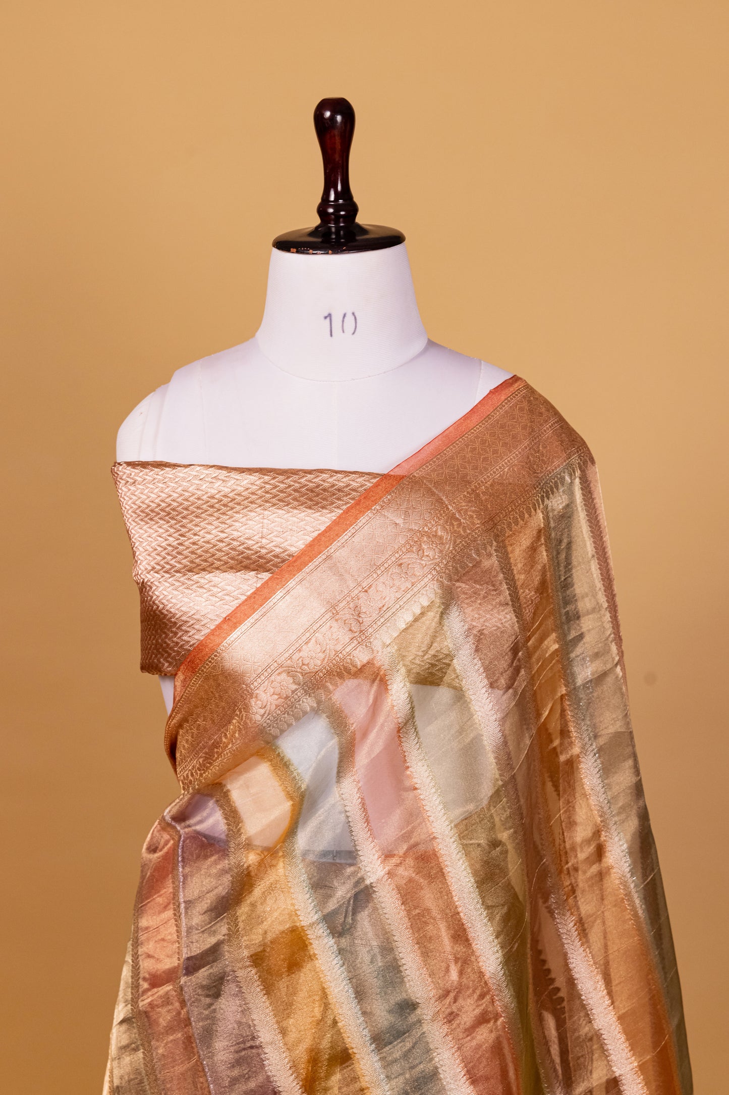 Peach Tissue Pure Silk Hand Brush Painted Saree - Panaya 