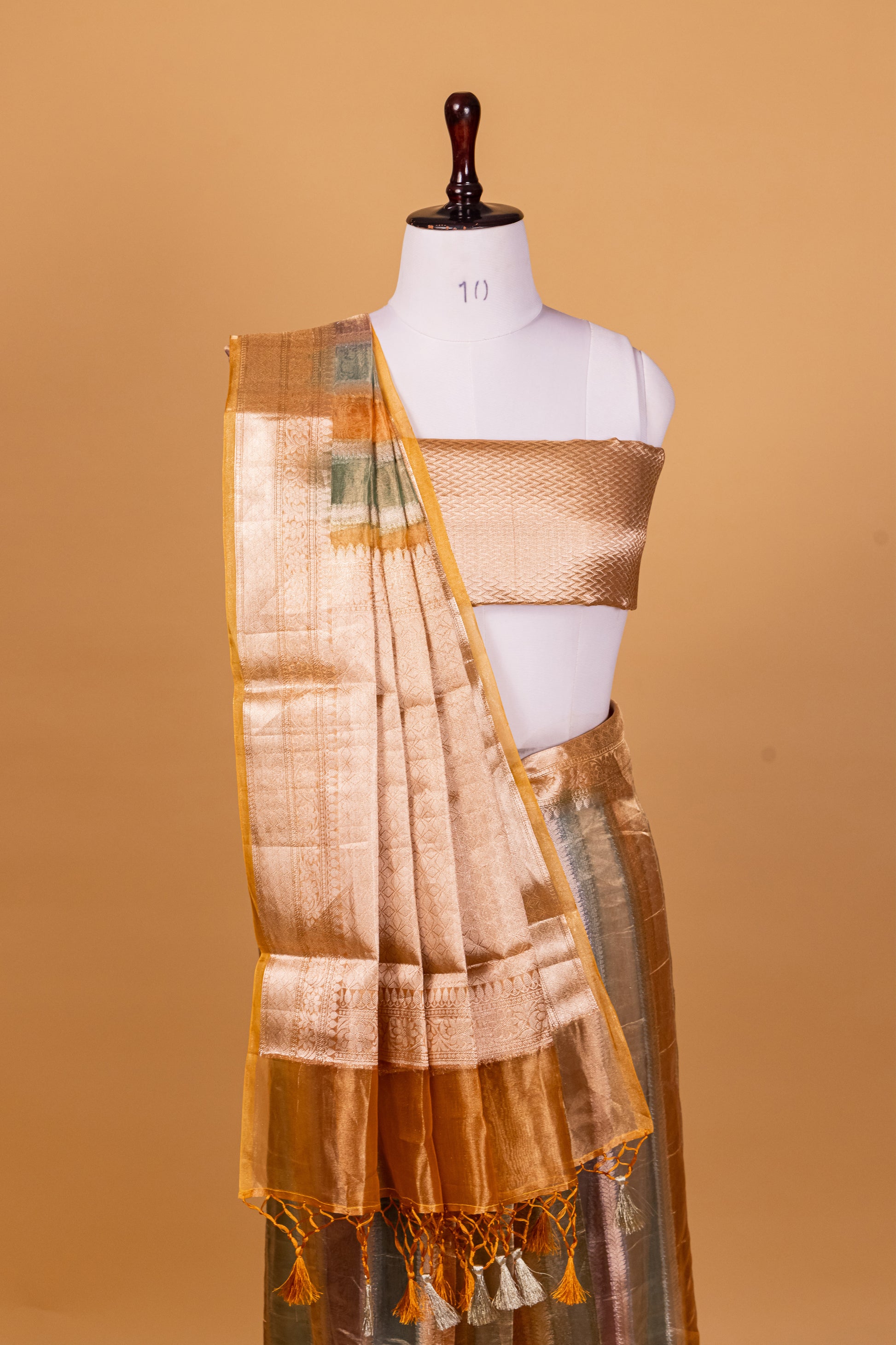 Yellow Tissue Pure Silk Hand Brush Painted Saree