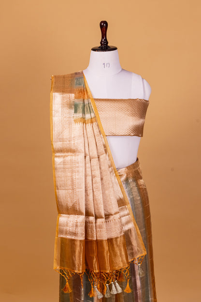 Yellow Tissue Pure Silk Hand Brush Painted Saree - Panaya 