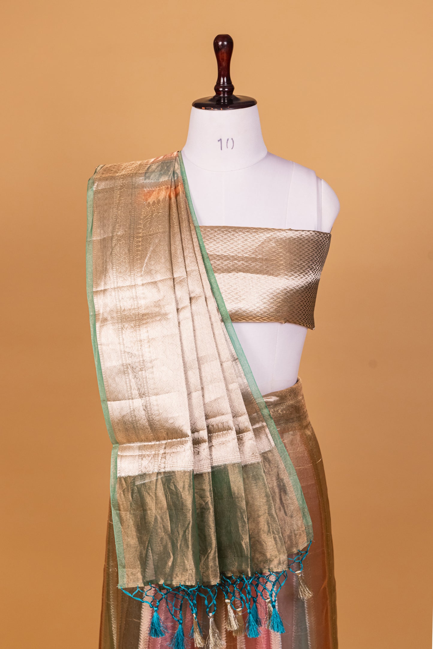 Green Tissue Pure Silk Hand Brush Painted Saree - Panaya 