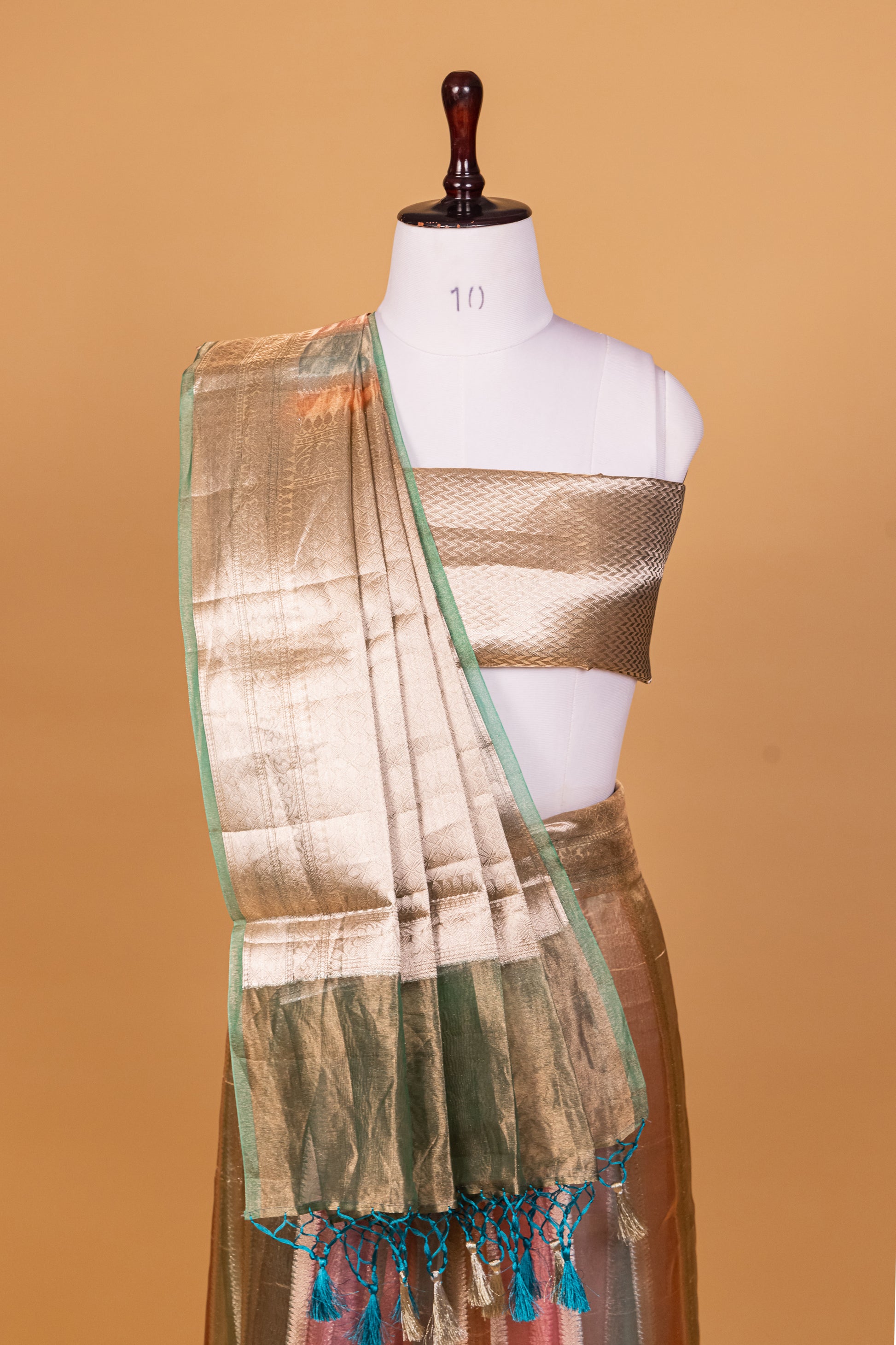 Green Tissue Pure Silk Hand Brush Painted Saree