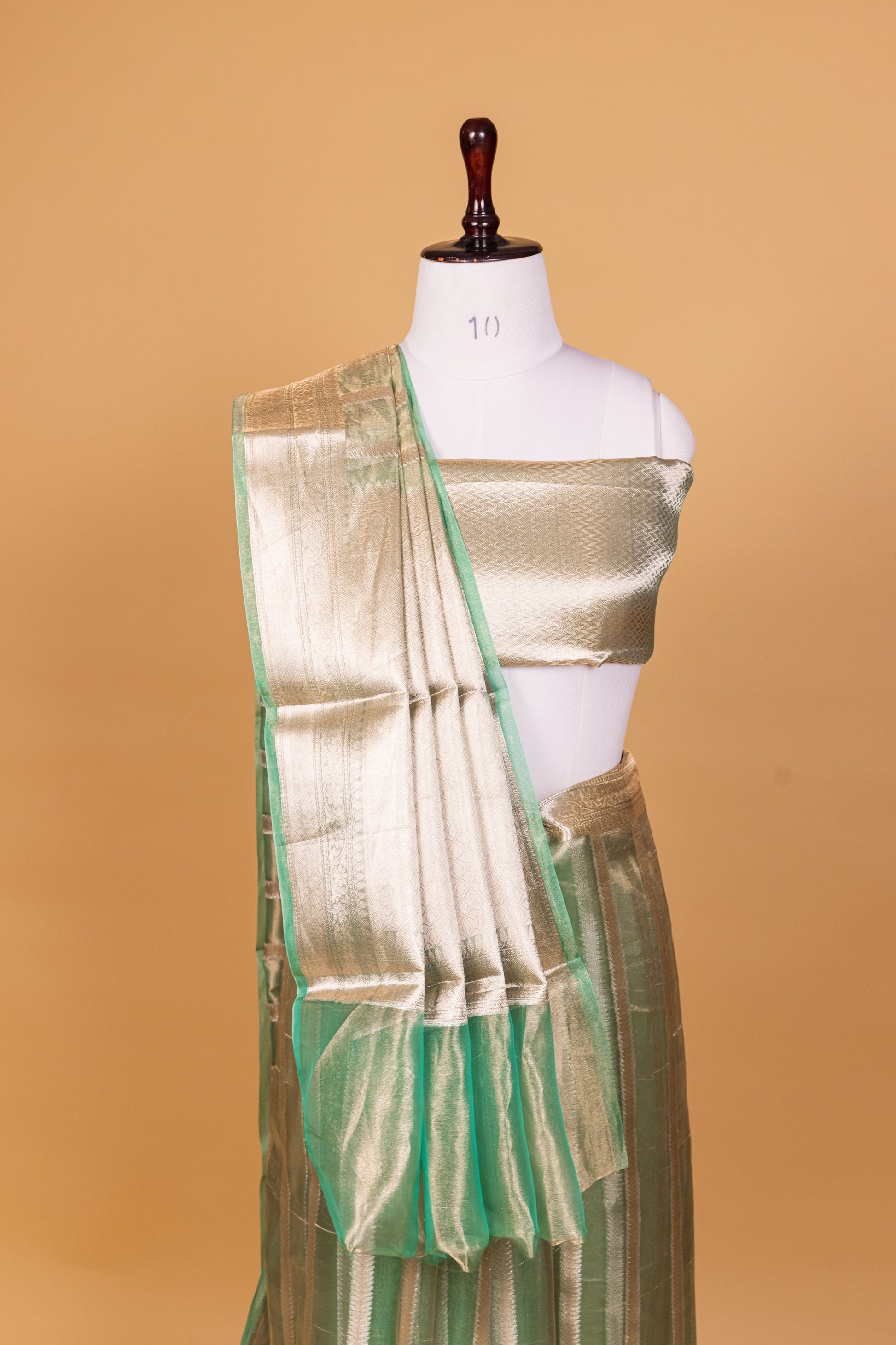 Light Green Tissue Pure Silk Cutwork Saree