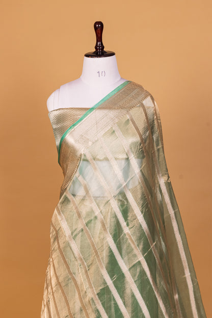 Light Green Tissue Pure Silk Cutwork Saree - Panaya 