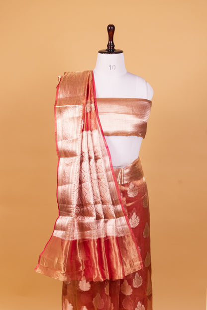 Onion Pink Tissue Pure Silk Dyed Saree - Panaya 