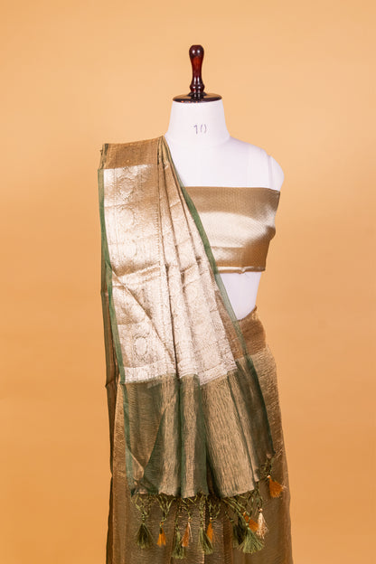 Green Tissue Pure Silk Dyed Saree - Panaya 
