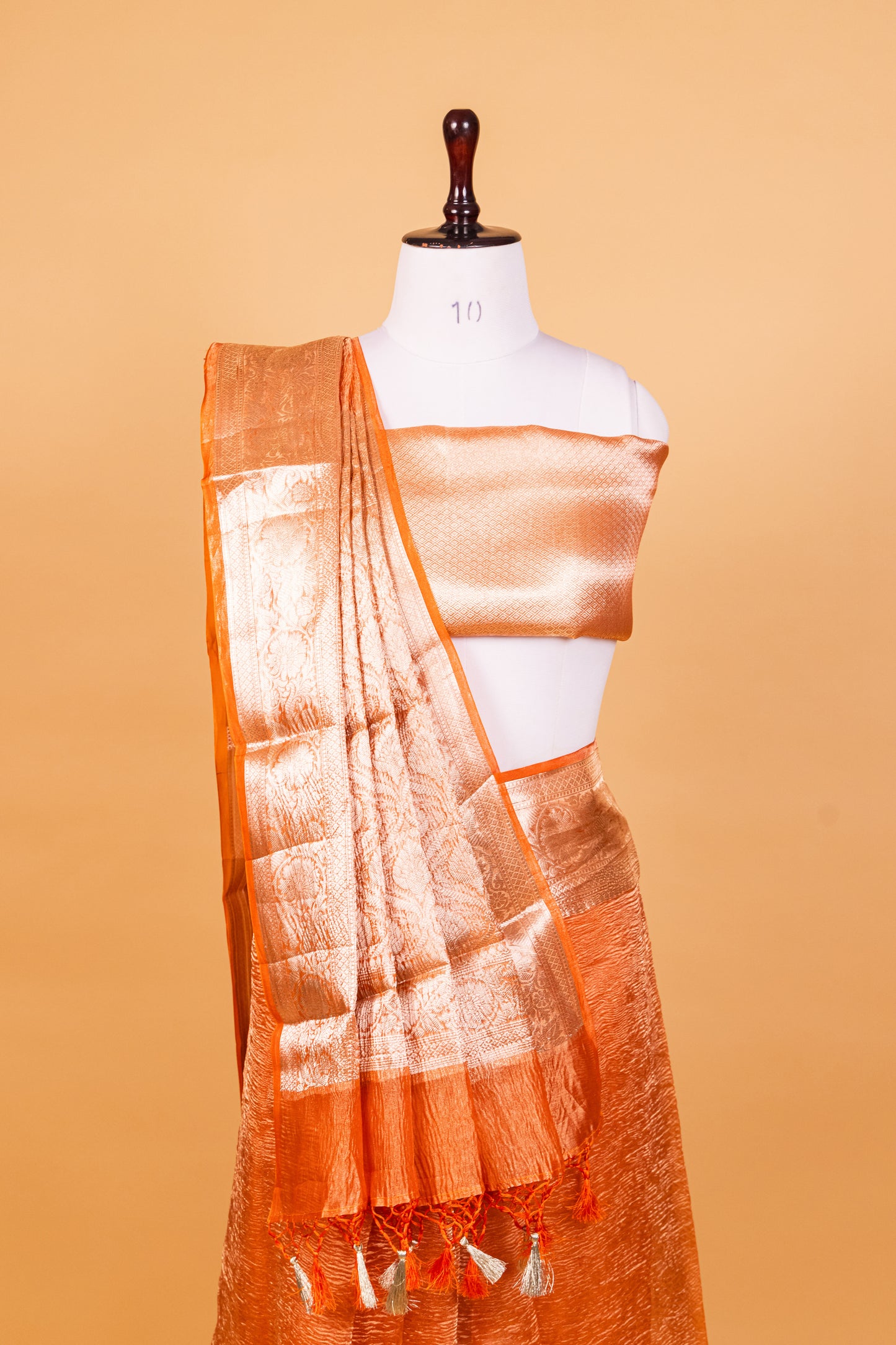 Orange Tissue Pure Silk Dyed Saree - Panaya 