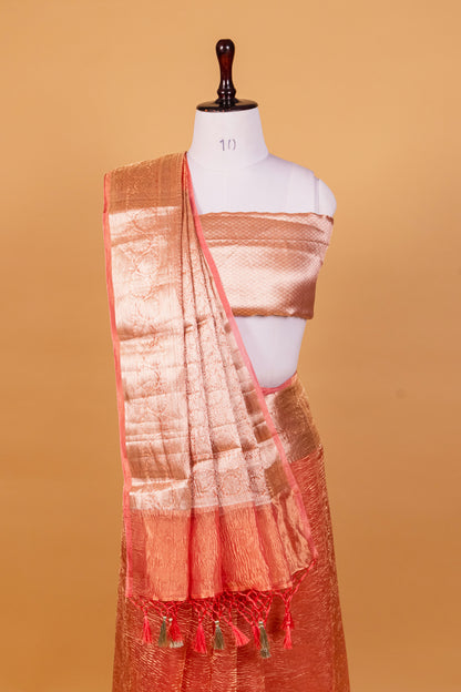 Peach Tissue Pure Silk Dyed Saree - Panaya 