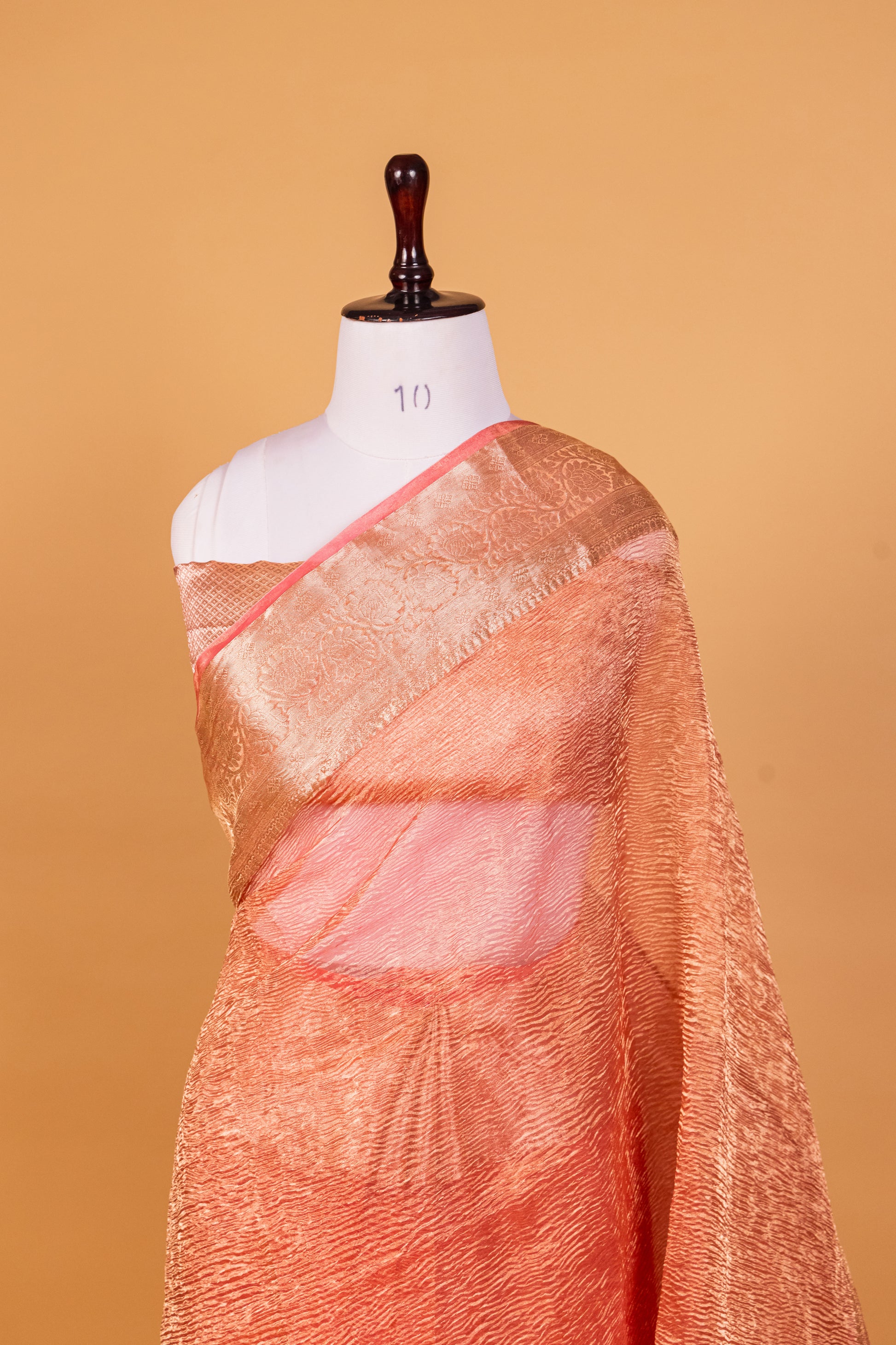 Peach Tissue Pure Silk Dyed Saree