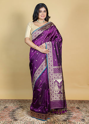 Wine Katan Silk Saree — Kadwa Booti