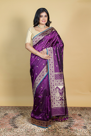 Wine Katan Silk Saree — Kadwa Darbar Booti
