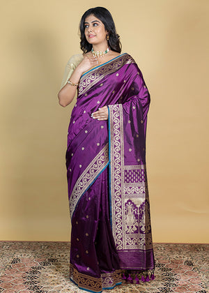 Wine Katan Silk Saree — Kadwa Booti