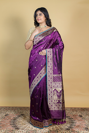 Wine Katan Silk Saree — Kadwa Darbar Booti