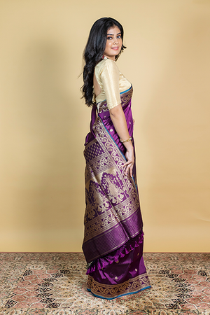 Wine Katan Silk Saree — Kadwa Darbar Booti