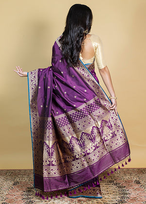 Wine Katan Silk Saree — Kadwa Booti