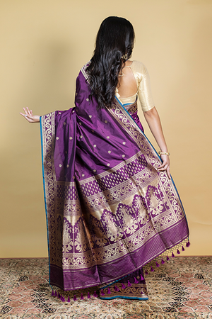 Wine Katan Silk Saree — Kadwa Darbar Booti