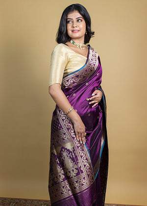 Wine Katan Silk Saree — Kadwa Booti