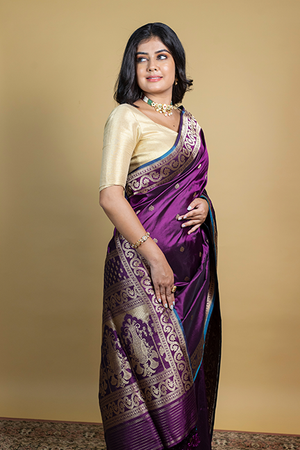 Wine Katan Silk Saree — Kadwa Darbar Booti