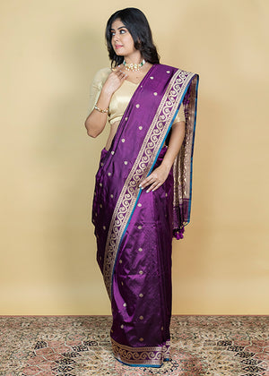 Wine Katan Silk Saree — Kadwa Booti