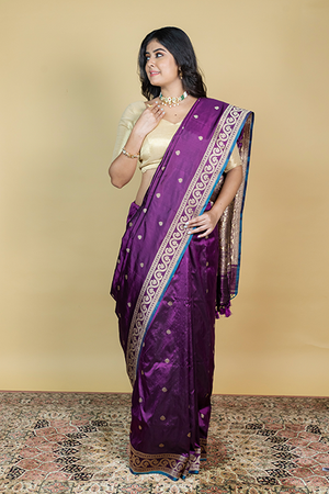 Wine Katan Silk Saree — Kadwa Darbar Booti
