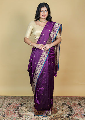 Wine Katan Silk Saree — Kadwa Booti