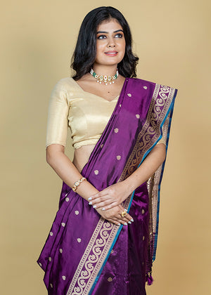 Wine Katan Silk Saree — Kadwa Booti