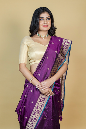 Wine Katan Silk Saree — Kadwa Darbar Booti