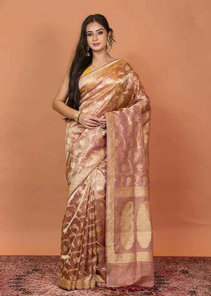 Onion Pink Tissue Silk Saree — Kadwa Jaal