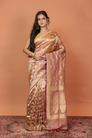 Onion Pink Tissue Silk Saree — Kadwa Jaal
