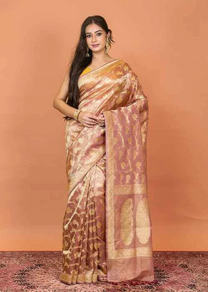 Onion Pink Tissue Silk Saree — Kadwa Jaal