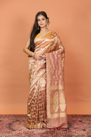 Onion Pink Tissue Silk Saree — Kadwa Jaal