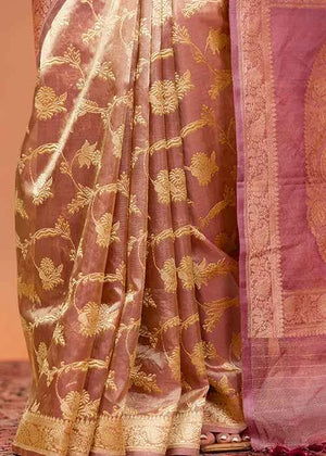 Onion Pink Tissue Silk Saree — Kadwa Jaal